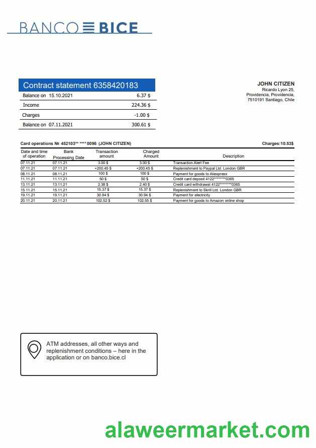 Chile Banco Bice bank statement